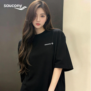 Saucony索康尼女款休闲百搭体恤宽松大码上衣情侣款黑色圆领短袖