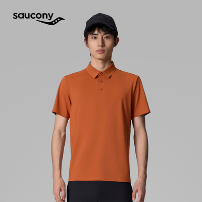 Saucony索康尼商务时尚POLO衫男轻薄柔软上衣拼接凉感抗UV短袖T恤