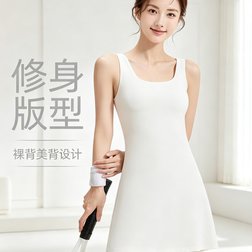 运动连衣裙带胸垫防走光瑜伽短裙
