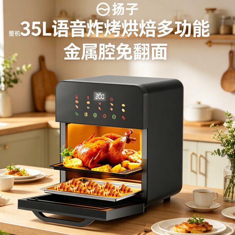 扬子2026家用新款空气炸锅可视大容量多功能小型电烤箱二合一体机