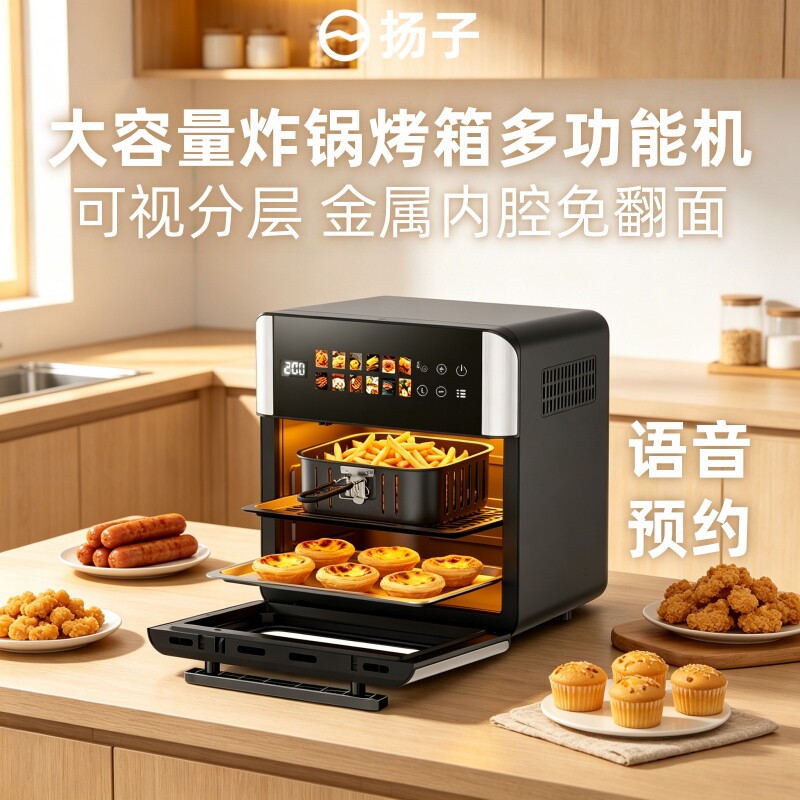 扬子新款家用小型电烤箱烘焙专用空气炸锅微波炉蒸烤三合一体机