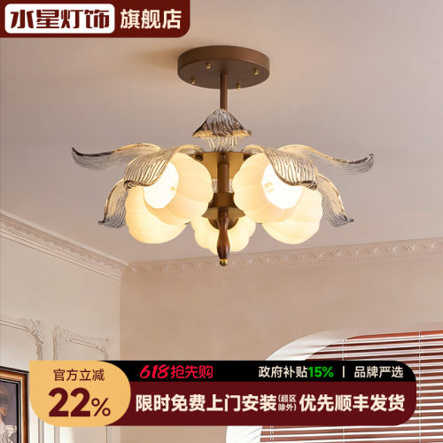 水星中古风卧室吊灯美式复古主卧房间灯法式现代羽翼书房吸顶灯