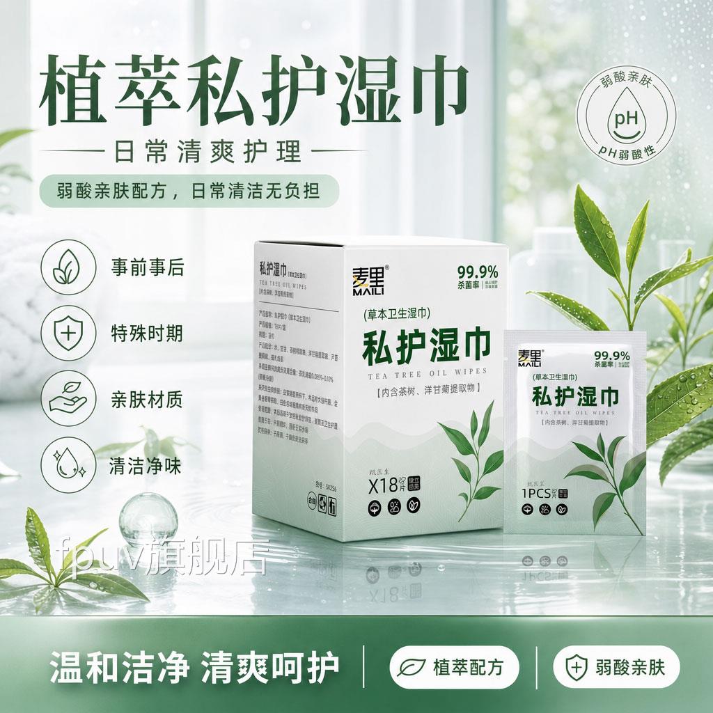 茶树精华卫生湿巾女性私处抑菌护理一次性家便携清洁湿纸巾厂FPUV