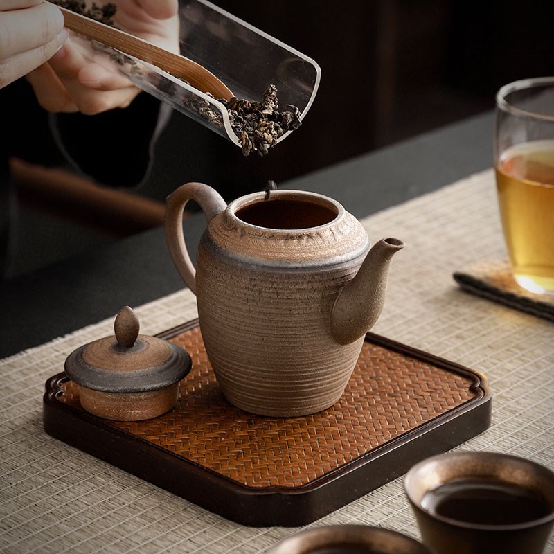 仿柴烧复古铁锈釉泡茶壶家用茶壶陶瓷单壶中式粗陶茶具功夫泡茶器