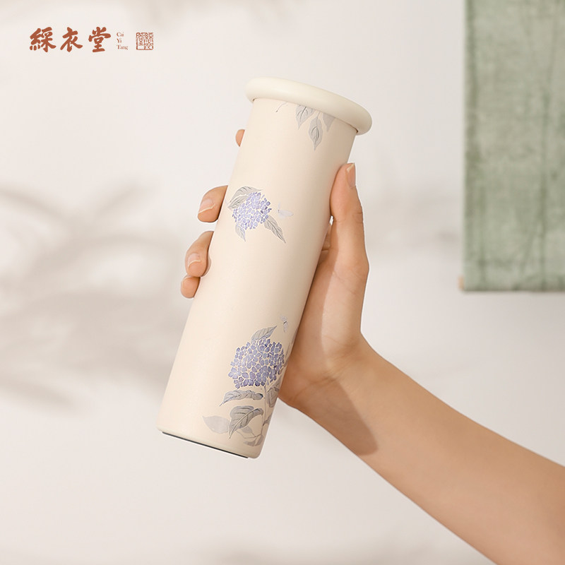 彩衣堂国风清新花卉保温咖啡杯水杯子便携不锈钢蘑菇饮料杯学生AC