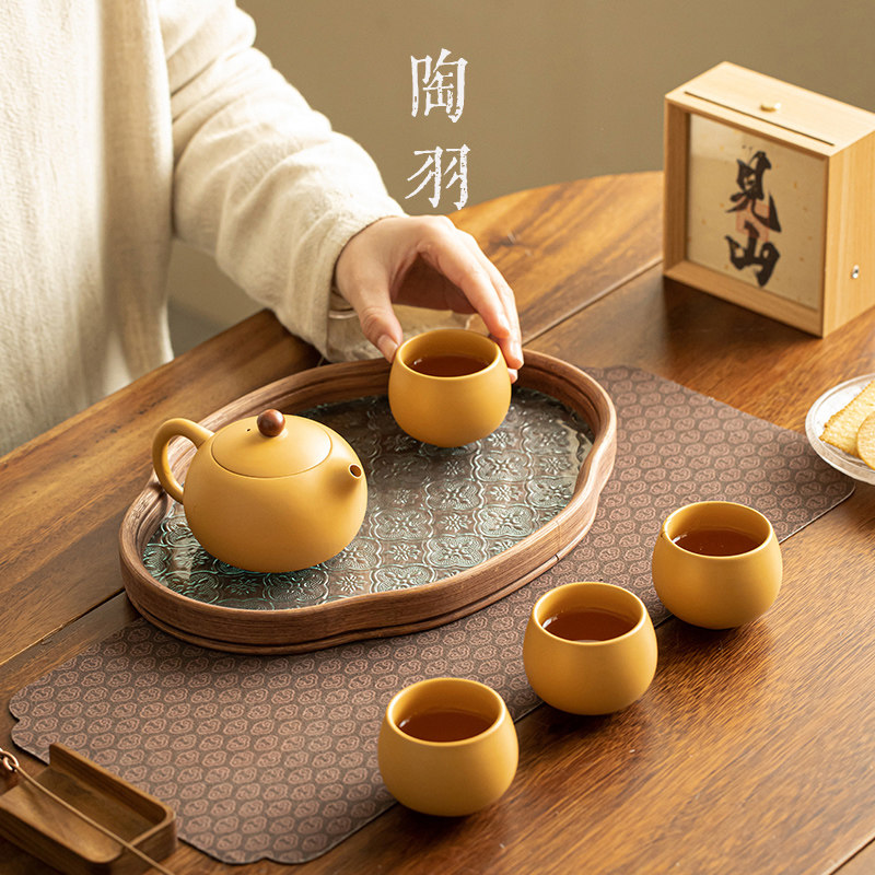 黄段泥紫砂西施壶家用泡茶壶茶杯茶盘一壶四杯功夫茶具套装泡茶器