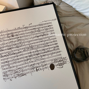莫扎特手稿五线谱装饰画钢琴乐谱黑白线稿音乐家挂画卧室床头摆画