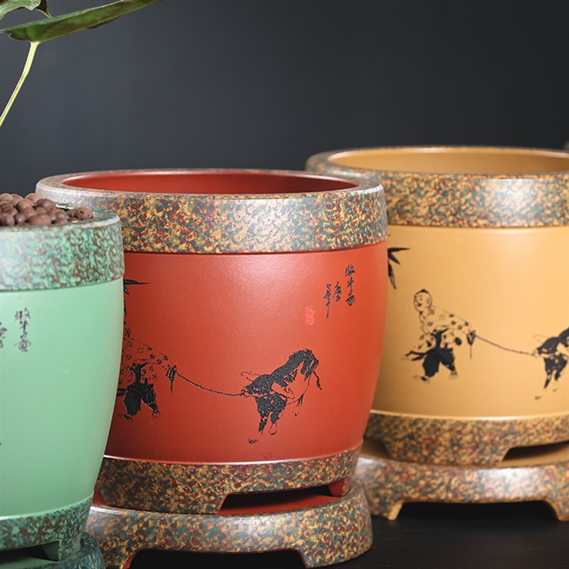 精品紫砂花盆网红款花卉绿植盆景兰花盆君子兰盆阳台仿古室内桌面