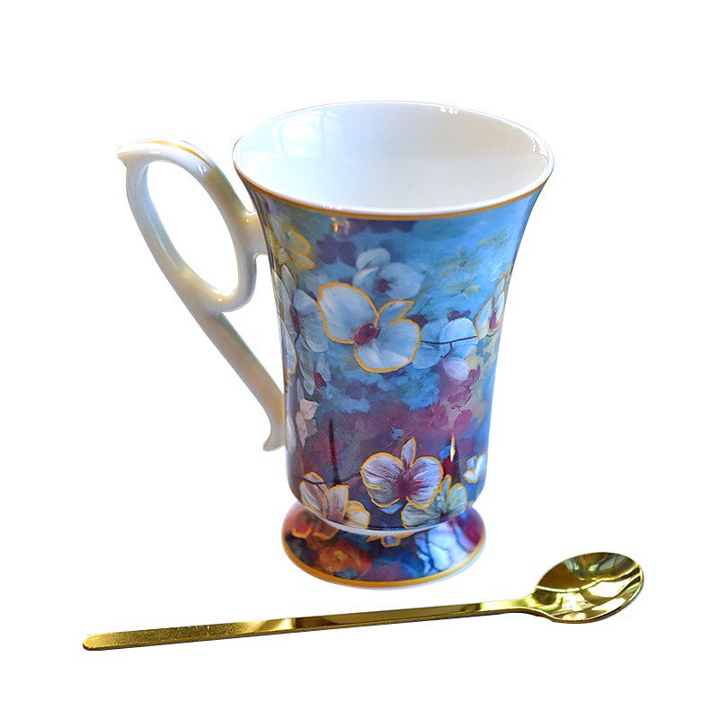 蝴蝶兰咖啡杯欧式陶瓷马克杯早餐杯英式下午茶杯茶壶茶具乔迁礼物