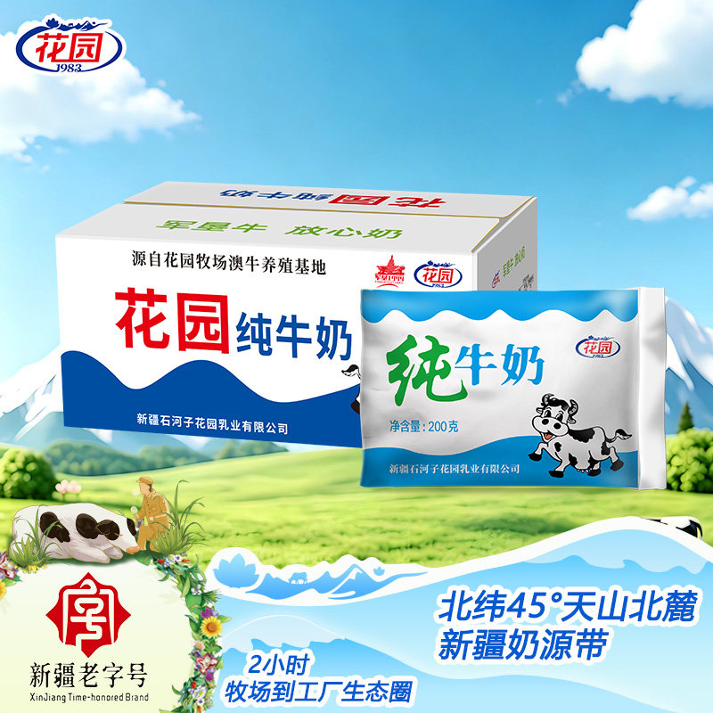 新疆花园乳业百利包纯牛奶200g*20袋全脂儿童学生新鲜早餐牛奶 - 实物图