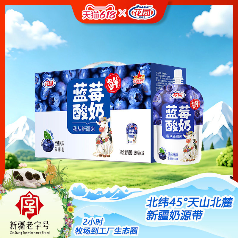 花园蓝莓浓缩酸奶160g*12袋酸奶全脂风味发酵乳花园酸奶新疆酸奶