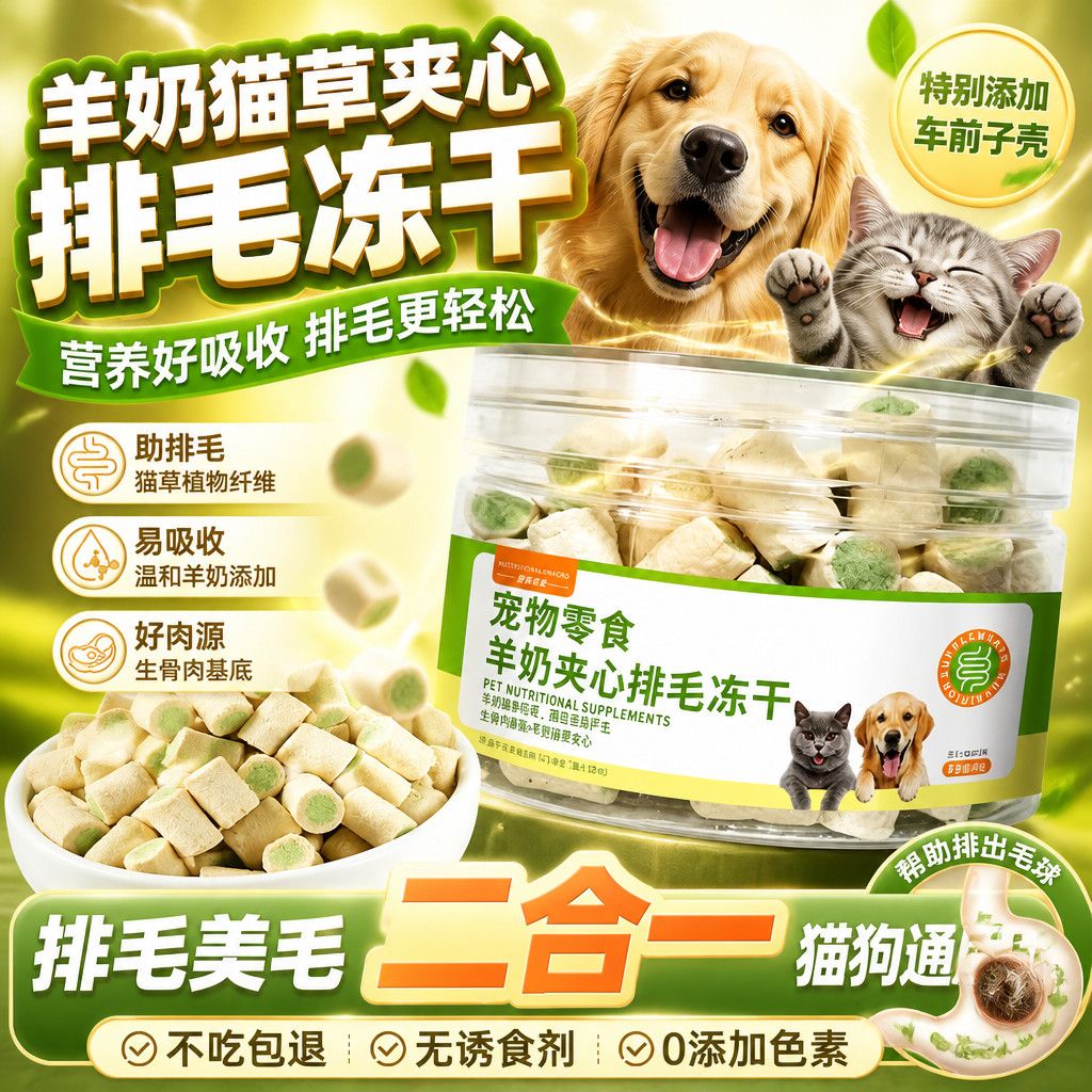 羊奶猫草夹心冻干猫咪狗狗化毛球