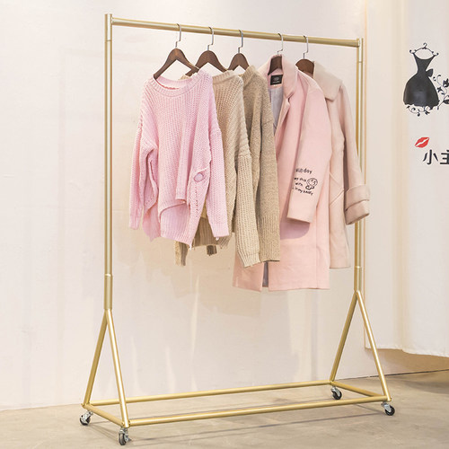 服装店展示架金色女装店童装货架落地式移动龙门壁挂衣架上墙带轮