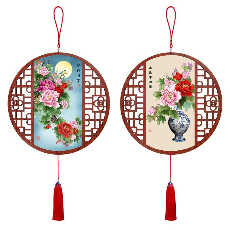 牡丹花开富贵中国结大挂件新中式玄关客厅装饰画餐厅书房过道挂饰