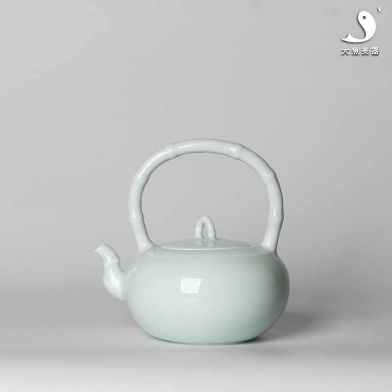大号陶瓷茶壶青瓷竹节壶影青釉凉茶壶凉水壶景德镇纯手工文艺茶具