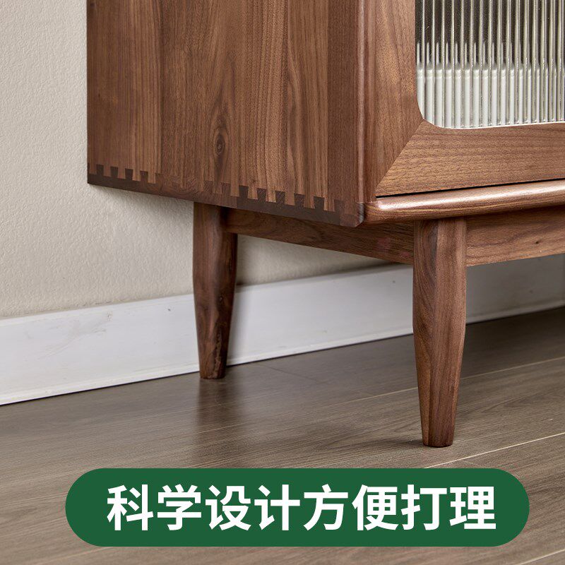 北欧纯实木餐边柜黑胡桃木茶水柜小户型家用收纳柜原木储物柜碗柜