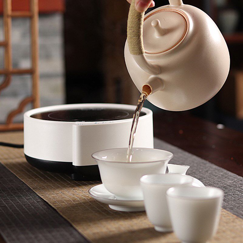 苏打釉白泥粗陶侧把壶 提梁小号陶瓷烧水壶电陶炉急须煮茶壶炭炉