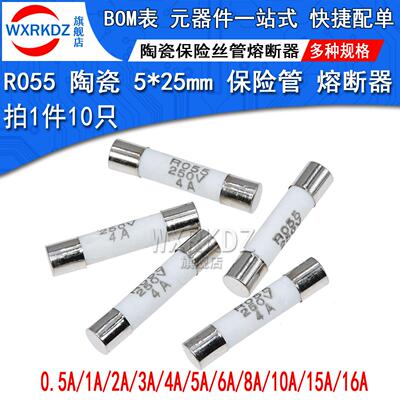 R055陶瓷保险丝管5X25Mm尺寸保险丝1A 2A 5A 10A 16A 250V保险丝
