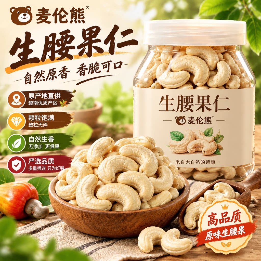 原味腰果仁正宗旗舰店半片腰果仁新货腰果碎散装坚果零食健康罐装