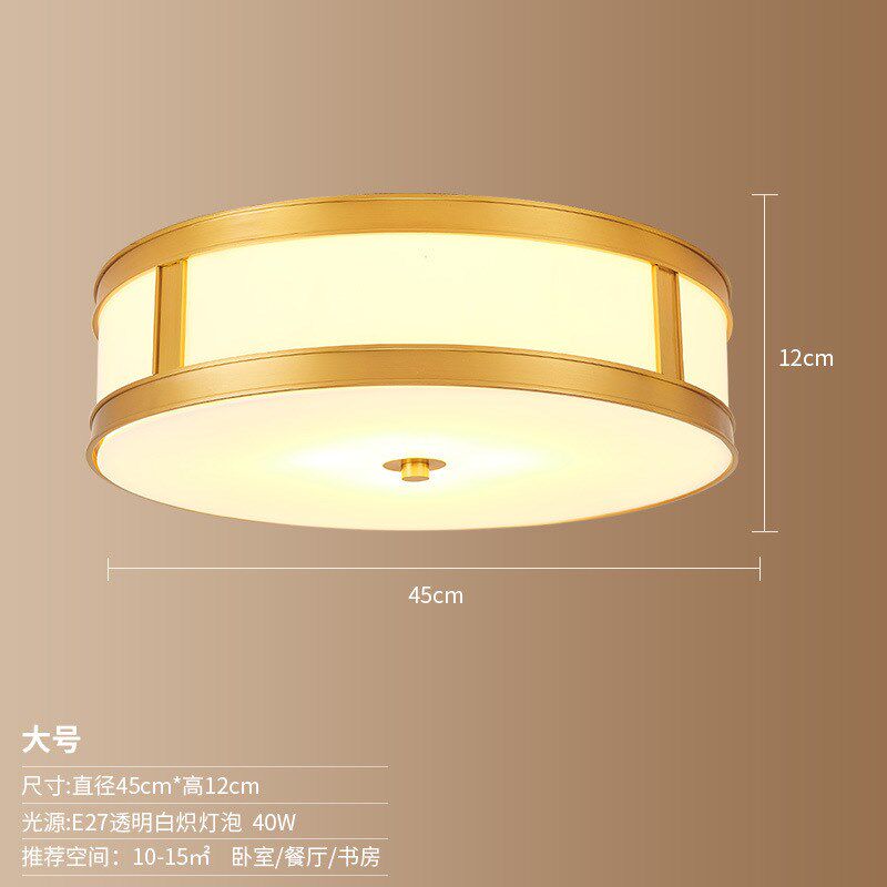 美式乡村吸LED顶灯卧室圆形欧式复古客厅灯房间书房全铜吸顶灯具