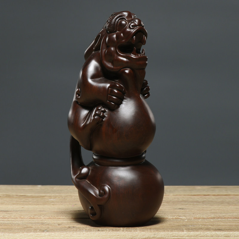 黑檀木雕刻貔貅摆件实木葫芦客厅玄关装饰品开业工艺礼品
