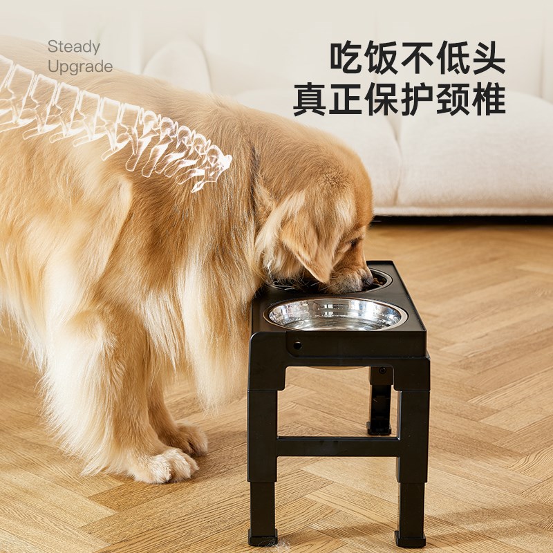 狗碗大型犬专用不锈钢护颈狗食盆防撒粮高架狗盆宠物喂食喝水双碗