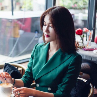 九分裤 商务西装 西装 收腰修身 外套 女职业正装 绿色前开叉长袖