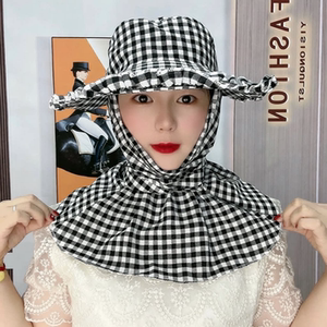 新款采茶帽木耳花边防晒帽子下地干活护脸护颈男女骑车防风遮阳帽