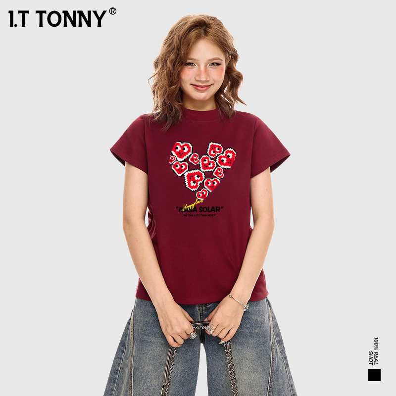 潮牌I.T TONNY官方正品爱心印花短袖男女同款T恤休闲半袖衫JW