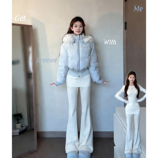 蓝色毛领棉服女款2026新款冬季超好看收腰外套加厚晋江棉袄棉衣冬