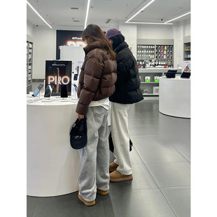 灰色东北加绒卫裤女春秋冬季羊羔毛绒裤子加厚运动棉裤哈尔滨穿搭