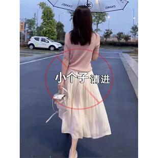 法式白色半身裙女秋冬小个子百褶裙高腰气质流光纱裙中长a字伞裙