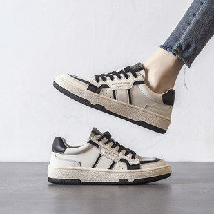 春款德训鞋子女款设计感小众爆款板鞋2025年新款黑白色真皮小白鞋