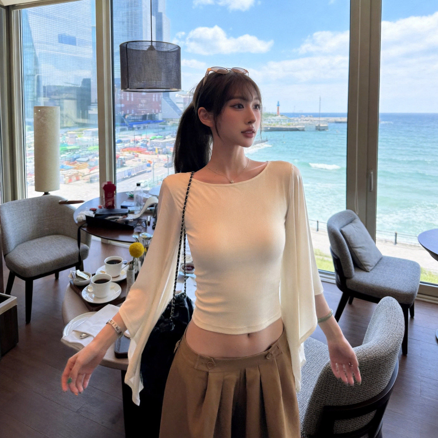 2026新款一字大领口t恤女夏T恤