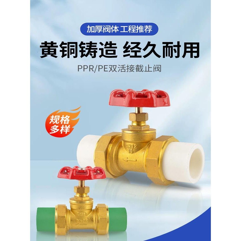PPR全铜截止阀阀门开关4分6分1寸20自来水管双活接25热熔32PE止回