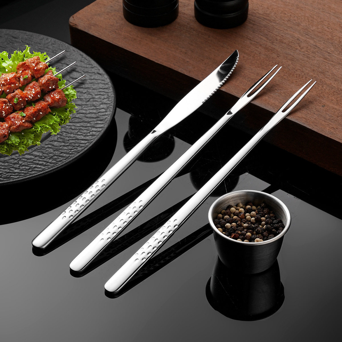 304不锈钢韩式烤肉叉子户外家用烧烤刀叉厨房牛肉粒叉餐厅分肉叉