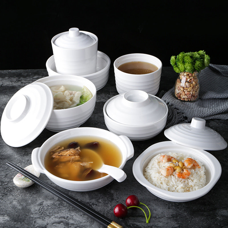 仿瓷餐具汤盅饭盅蒸菜盅商用碗带盖位菜盅密胺蛋盅双耳塑料小碗