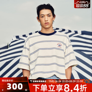 adidas阿迪达斯三叶草男女南法假日条纹上衣休闲短袖T恤KW8247
