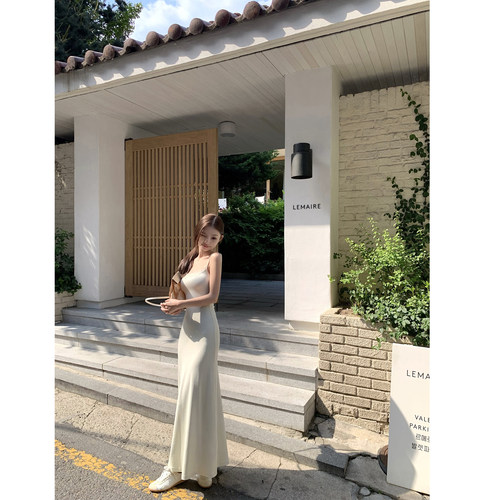 paosweet 夏日蜜瓜绿 高弹莫代尔修身显瘦中长款蕾丝吊带连衣裙