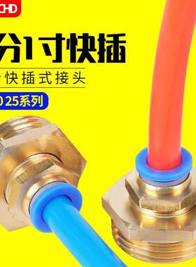 气管接头带螺纹DN25/20快速一寸快插G1外丝PU管PC气动6/4分直通mm