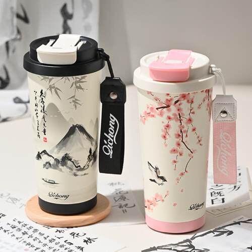 水墨双饮咖啡杯不锈钢内胆30