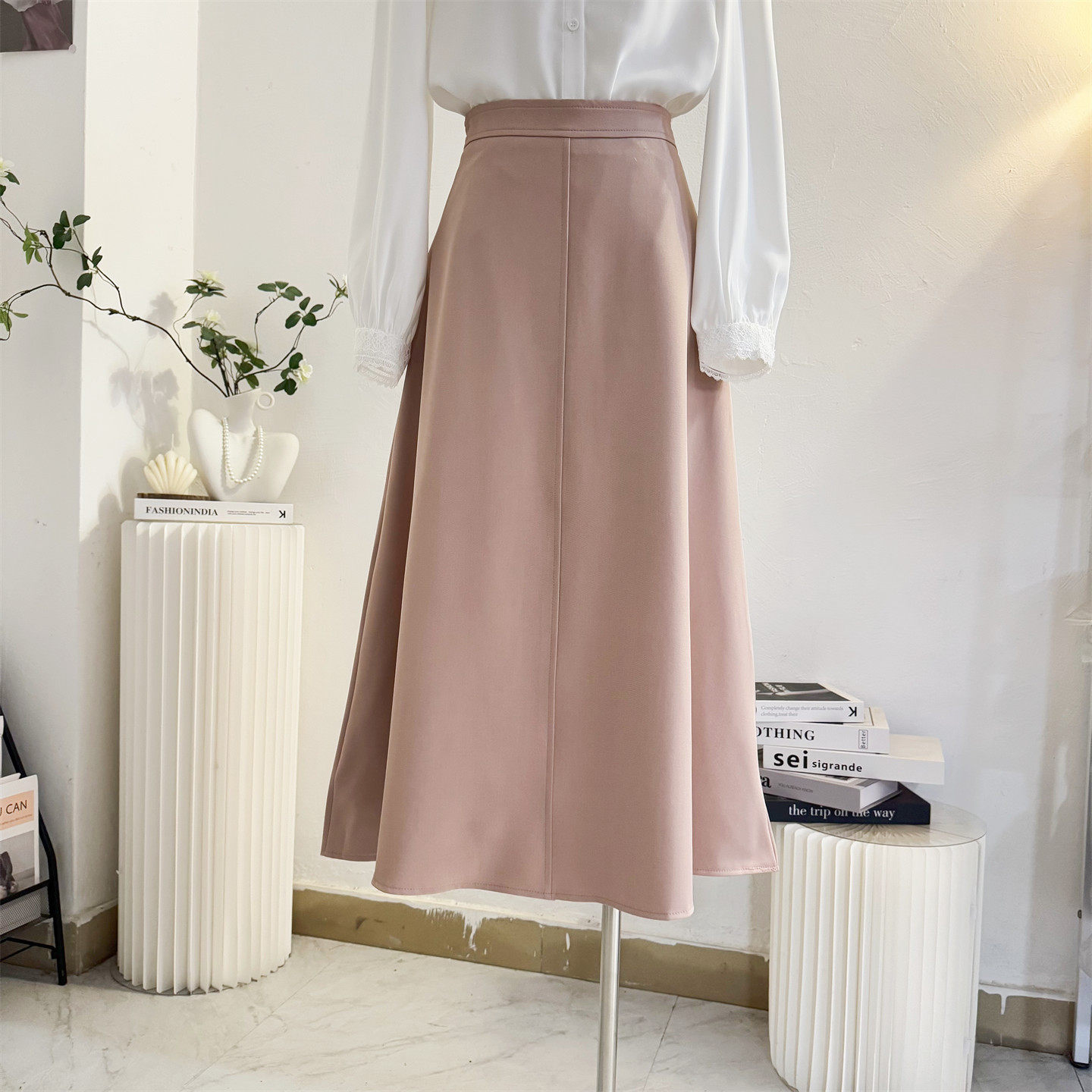 粉色西装半身裙女2026春夏季中长款法式气质伞裙高腰a字大摆裙子,女装/女士精品,半身裙,淘宝优惠券,粉丝福利购,淘宝优惠卷