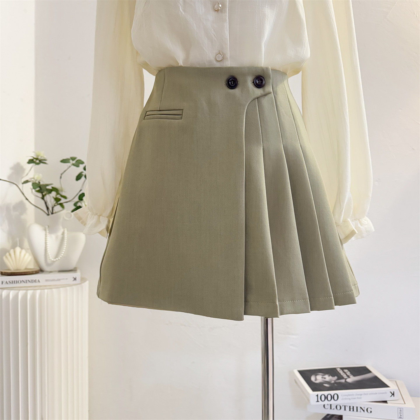 西装短裙百褶半身裙女2026春夏季设计感高腰a字裙显瘦防走光裙子