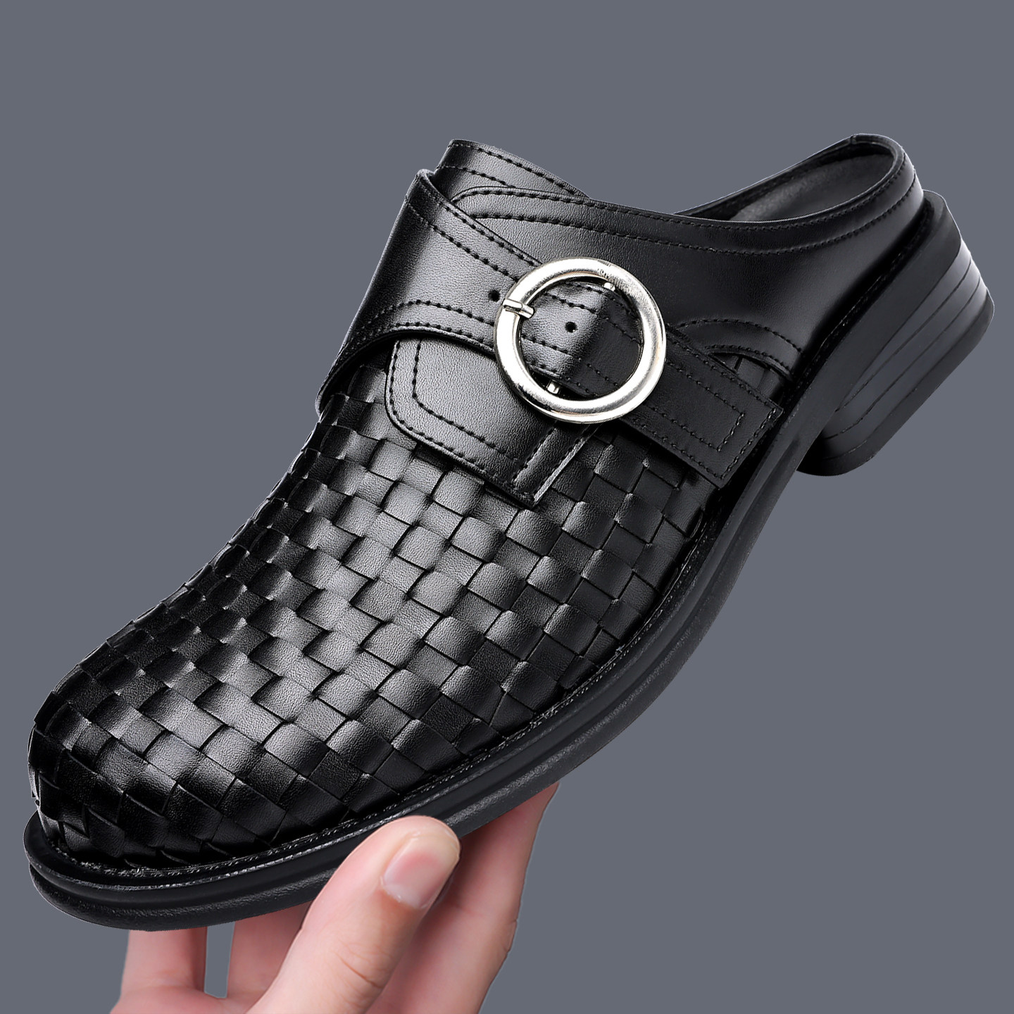 勃肯鞋男款松弛感老钱风增高半拖鞋包头厚底勃肯鞋男士休闲德比鞋