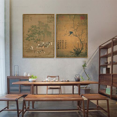 米亦堂x宋徽宗 腊梅山禽图新中式日式禅意花鸟茶书房玄关和室挂画