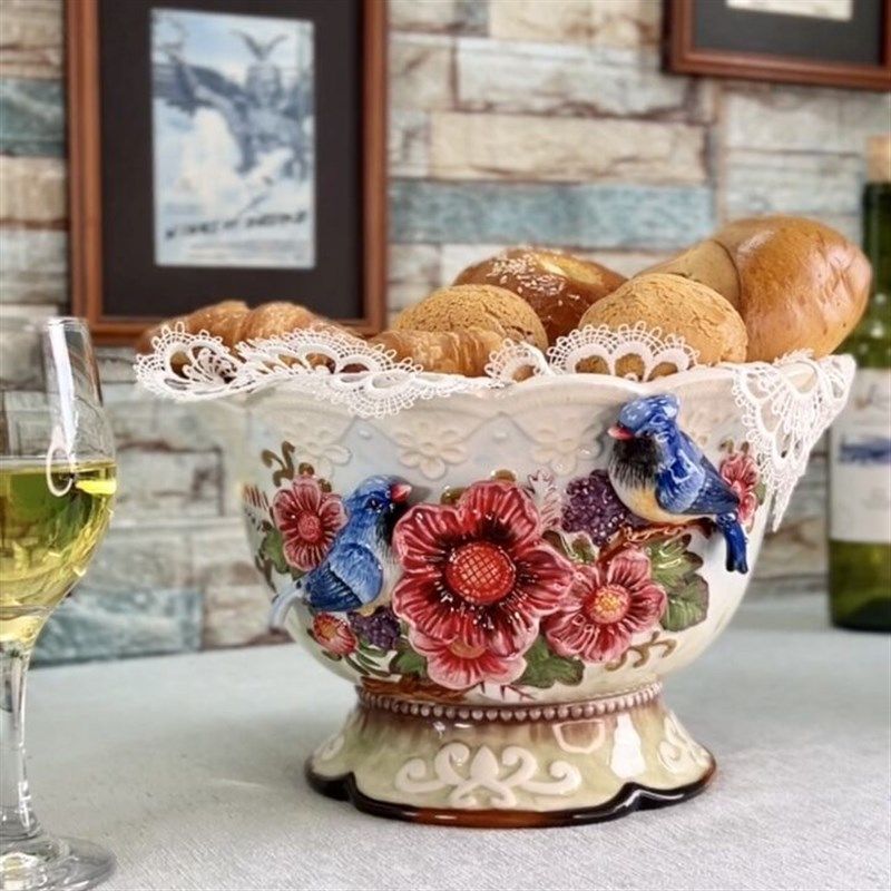 促销方亚釉下彩喜鹊杜鹃花陶瓷水果盘碗汤碗零食碗干果碗家居饰品