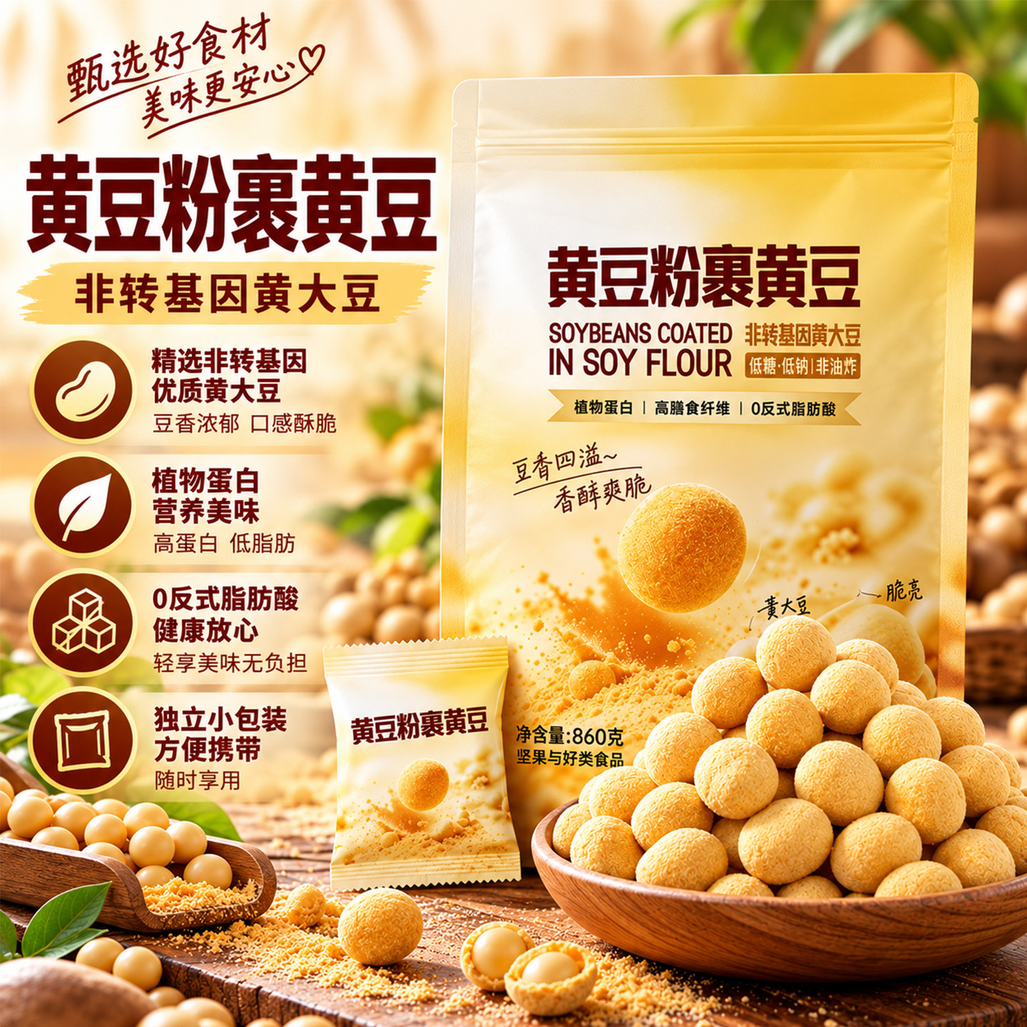 山姆超市黄豆粉裹黄豆860g非油炸健康追剧零食豆类制品独立包装
