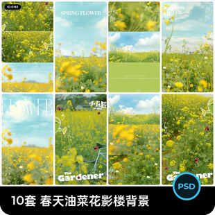 油菜花素材psd春天儿童摄影外景写真背景春日主题文字体装饰模版