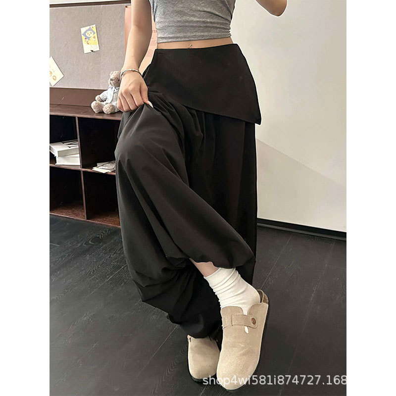 黑色高腰花苞灯笼裤小个子韩系