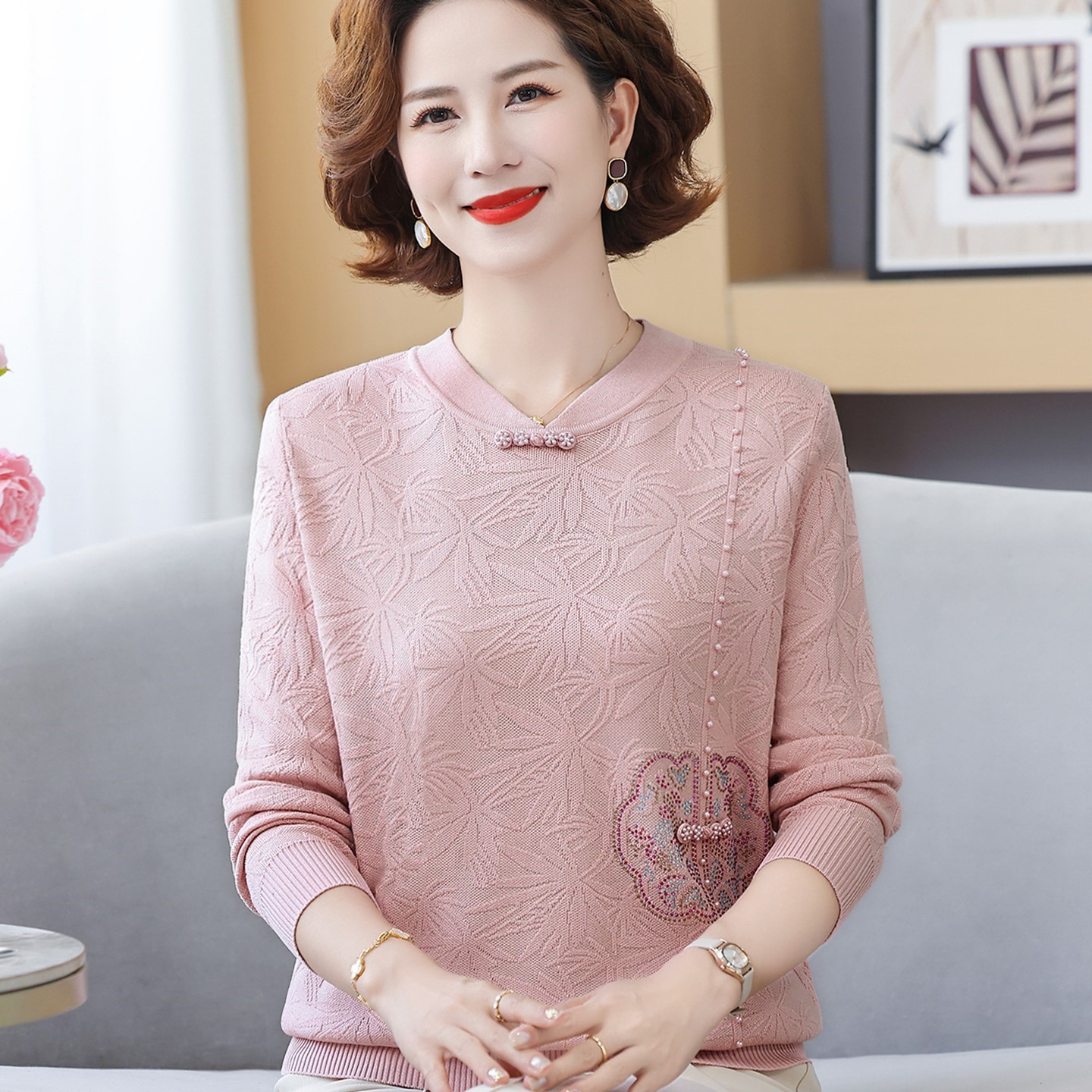 中老年女春秋冬洋气针织打底衫